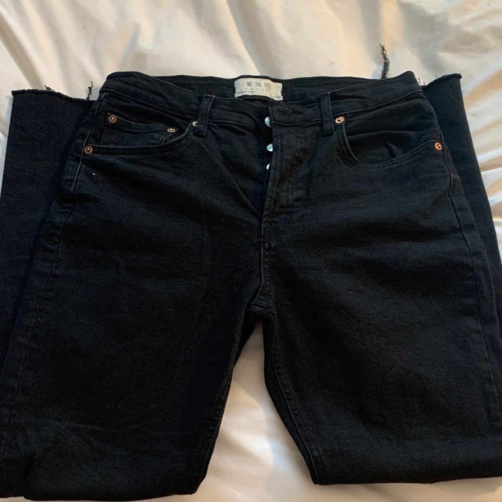 Free People We The Free HiRise Button Fly Distressed Black Jeans Sz 29